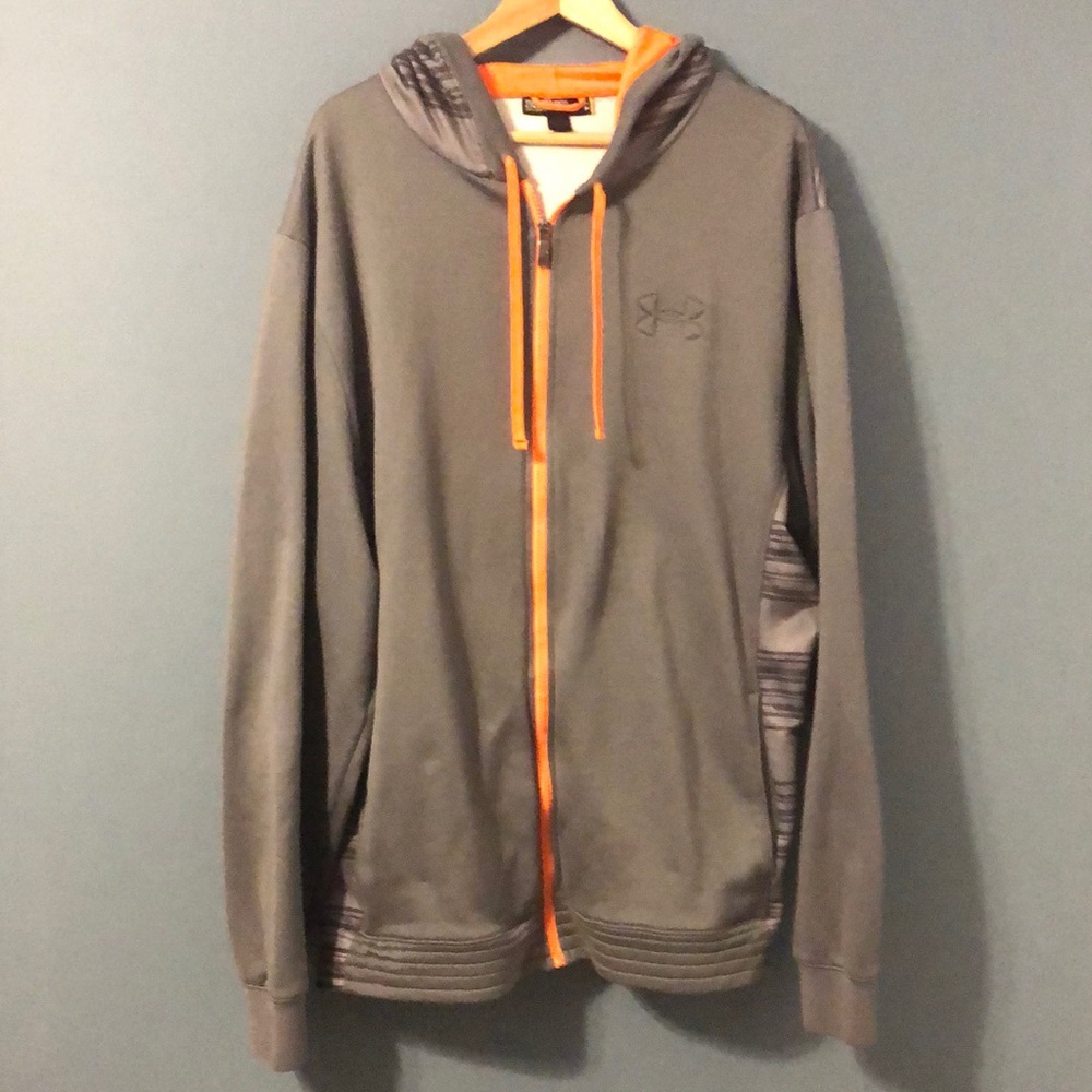 Mens 2XL UnderArmour Gray & Orange Zip Hoodie